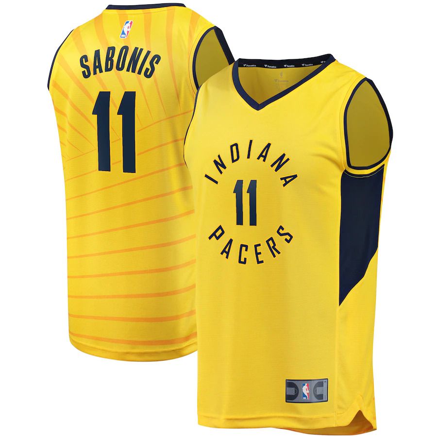 Men Indiana Pacers 11 Domantas Sabonis Fanatics Branded Gold Fast Break Player Replica NBA Jersey